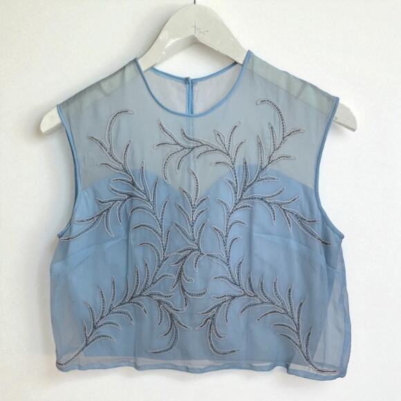 Vintage 1950s Formal Top Silk Embroidered Beading Baby Powder Blue Medium - Picture 1 of 4